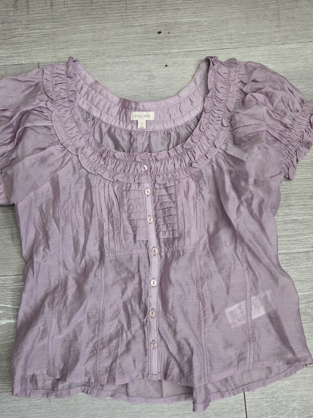 Pilcro Dusty Lavender Ruffle Scoop-Neck Button Front Blouse - Picture 5 of 13